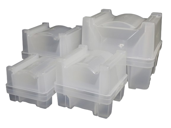Wafer case with 25 slots for 2, 4, 6 inch silicon and sapphire substrate storage, featuring a durable cassette carrying tray.